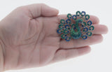 Gorgeous - Vintage Silver Tone Enamelled Peacock Brooch (VBR323)