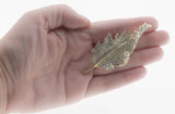Glistening Leaf - Vintage Signed 'Francois' By Coro Gold Plated Austrian Swarovski Crystal Rhinestone Leaf Brooch (VBR222)