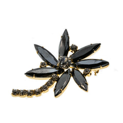 Alaskan Flower - Vintage Gold Plated Black Alaskan Diamond & Crystal Pinwheel Flower Brooch (VBR223)