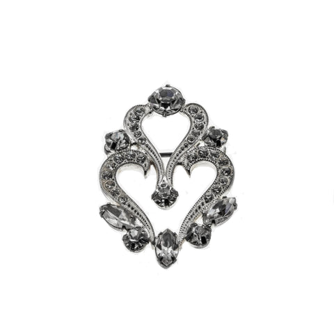 Glittering Heart - Vintage Silver Metal Crystal Rhinestone Heart Brooch (VBR224)