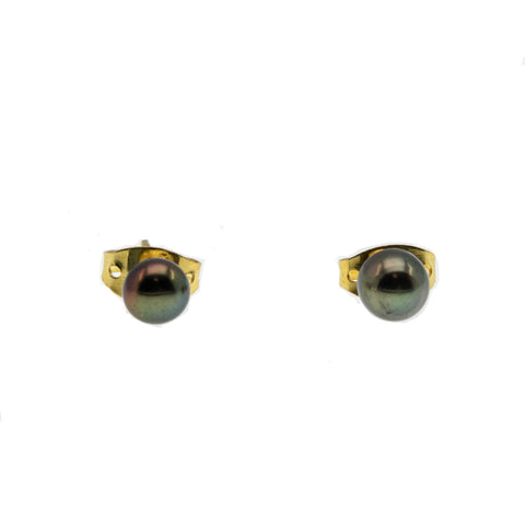 Sparrow's Treasure - Vintage 18K Gold Plated Black Pearl Stud Earrings (VE378)