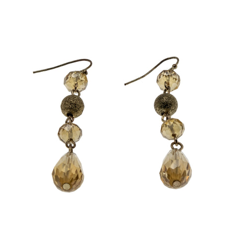 Happy New Year !  - Vintage Gold Plated Champagne Coloured Crystal Briolette Dangly Earrings (VE498)