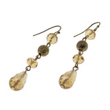 Happy New Year !  - Vintage Gold Plated Champagne Coloured Crystal Briolette Dangly Earrings (VE498)