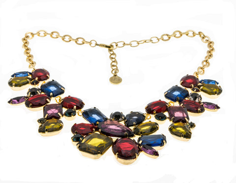 Runway Worthy - Vintage Signed 'R.J. Graziano' Gold Plated Multi Stone Jeweled Crystal Necklace (VN169)