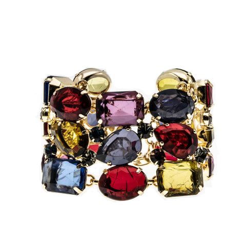 Runway Worthy - Vintage Signed 'R.J. Graziano ' Gold Plated Multi Stone Jeweled Crystal Bracelet (VB089)