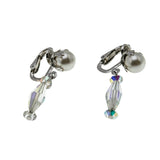 Winter Wonderland - Vintage Signed Sherman Rhodium Plated Austrian Swarovski Aurora Borealis Crystal Pearl & Clip On Earring Set (VN243)