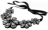 Sparkling Flowers - Estate Silver Toned Metal Crystal Rhinestone Flower Necklace (EN025)