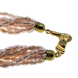 River Of Pearls - Vintage Gold Plated Pastel Pink Simulated Freshwater Pearl Crystal Rhinestone Necklace (VN244)