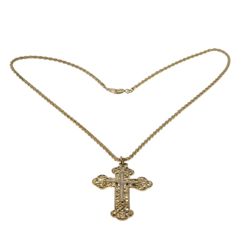 Faith & Devotion - Vintage Gold Plated Ornate Filigree Cross Pendant & Chain (VP271)