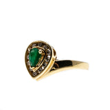 Fascinante - Vintage 14K Gold Natural Pear Cut Emerald & Diamond Cluster Ring (VR841)