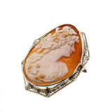 Arte Indossabile - Edwardian Italian Signed 14K White Gold Hand-Carved Conch Shell Cameo Pendant/Brooch (EDBR006)