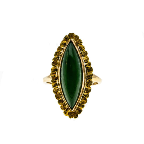 Marquise Beauty - Vintage 10K Gold Nephrite Jade Gold Nugget Ring (VR842)