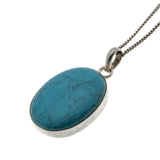 Robins Egg Blue - Vintage Sterling Silver Turquoise Pendant & Silver Toned Chain (VP274)