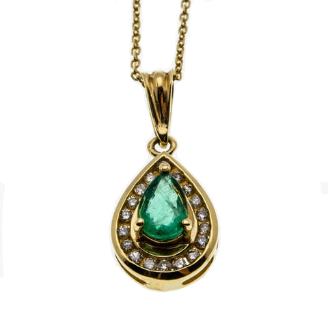 Evergreen - Vintage 14K Gold Natural Emerald & Diamond Pendant & 10K Gold Chain (VP184)