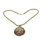 Dusty Rose & Ivory - Vintage Victorian Revival Signed Sarah Coventry Gold Plated Floral Cameo Pendant & Chain (VP275)