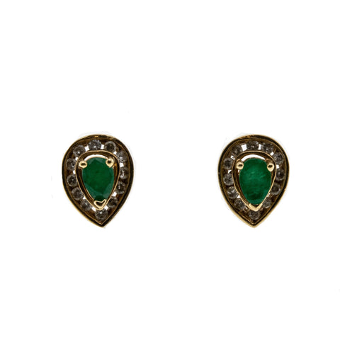 Evergreen - Vintage 14K Gold Natural Emerald & Diamond Earrings (VE379)