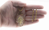 Dusty Rose & Ivory - Vintage Victorian Revival Signed Sarah Coventry Gold Plated Floral Cameo Pendant & Chain (VP275)