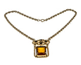 Warm Autumn Days - Vintage Signed Sarah Coventry Gold Plated  Amber & Cognac Crystal Necklace, Bracelet & Clip-On Earring Set (VN247)