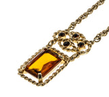 Warm Autumn Days - Vintage Signed Sarah Coventry Gold Plated  Amber & Cognac Crystal Necklace, Bracelet & Clip-On Earring Set (VN247)