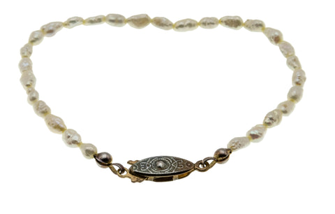 Lustrous - Vintage Gold Plated Genuine Freshwater Pearl Bracelet (VB144)