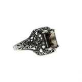 Cognac Jewel - Estate Sterling Silver Smoky Quartz Filigree Ring (ER296)