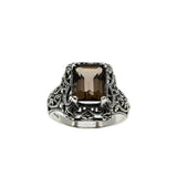 Cognac Jewel - Estate Sterling Silver Smoky Quartz Filigree Ring (ER296)