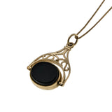 You Spin Me Round - Edwardian English Dated 1904 9K Gold Natural Carnelian & Black Onyx Fob Pendant & 10K Gold Chain (EDP033)