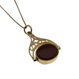 You Spin Me Round - Edwardian English Dated 1904 9K Gold Natural Carnelian & Black Onyx Fob Pendant & 10K Gold Chain (EDP033)