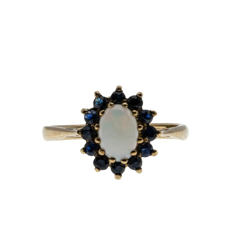 Colour Play - Vintage English 9K Gold Natural Opal & Sapphire Cluster Ring (VR1074)