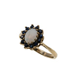 Colour Play - Vintage English 9K Gold Natural Opal & Sapphire Cluster Ring (VR1074)