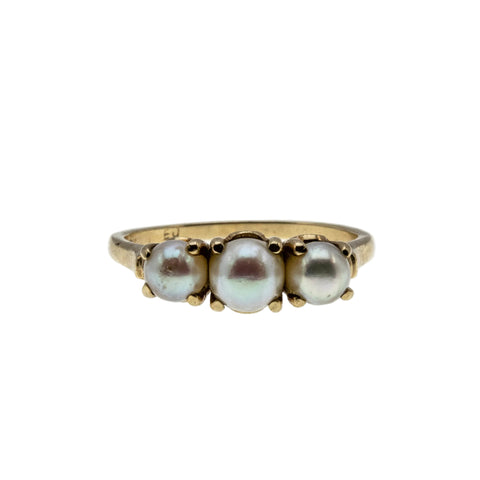 Girl With The Pearl Ring - Vintage 10K Gold Japanese Akoya Cultured Sea Pearl Ring (VR1075)