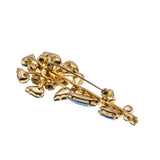 Shades Of Blue & A Touch Of Green - Vintage Gold Plated Crystal Rhinestone Flower Brooch (VBR328)