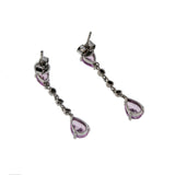 Interlude In Pink - Estate 10K White Gold Pink Topaz & Diamond Dangly Earrings (EE215)
