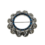 Blue & White Wreath - Vintage Rhodium Plated Crystal Rhinestone Brooch (VBR329)