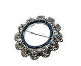 Blue & White Wreath - Vintage Rhodium Plated Crystal Rhinestone Brooch (VBR329)