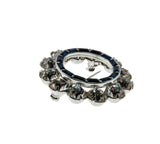 Blue & White Wreath - Vintage Rhodium Plated Crystal Rhinestone Brooch (VBR329)