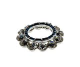 Blue & White Wreath - Vintage Rhodium Plated Crystal Rhinestone Brooch (VBR329)