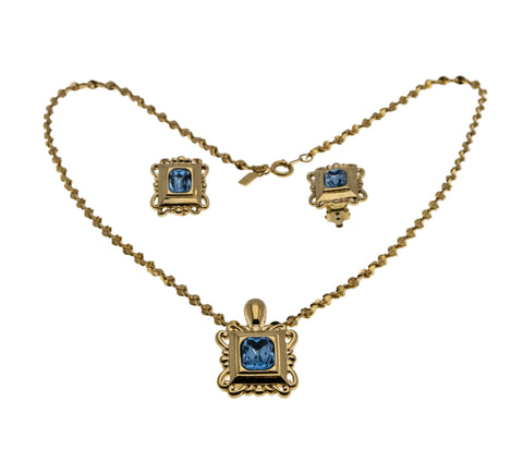 Retro - Vintage Gold Plated Crystal Rhinestone Pendant & Clip-On Earring Set (VP277)
