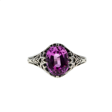 In The Pink - Estate Sterling Silver Pink Sapphire Filigree Ring (ER301)