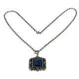 Victorian Revival - Vintage Silver Tone Lapis Lazuli (Simulated) Ornate Pendant & Chain (VP278)