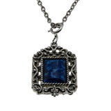 Victorian Revival - Vintage Silver Tone Lapis Lazuli (Simulated) Ornate Pendant & Chain (VP278)