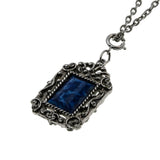 Victorian Revival - Vintage Silver Tone Lapis Lazuli (Simulated) Ornate Pendant & Chain (VP278)