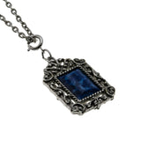 Victorian Revival - Vintage Silver Tone Lapis Lazuli (Simulated) Ornate Pendant & Chain (VP278)