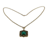 Victorian Revival - Vintage Gold Plated Simulated Mottled Malachite Ornate Pendant & Chain (VP279)