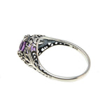 Passion - Estate Sterling Silver Natural Amethyst Filigree Ring  (ER302)
