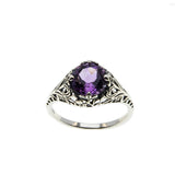 Passion - Estate Sterling Silver Natural Amethyst Filigree Ring  (ER302)