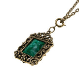 Victorian Revival - Vintage Gold Plated Simulated Mottled Malachite Ornate Pendant & Chain (VP279)