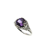Passion - Estate Sterling Silver Natural Amethyst Filigree Ring  (ER302)