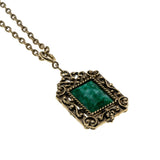 Victorian Revival - Vintage Gold Plated Simulated Mottled Malachite Ornate Pendant & Chain (VP279)