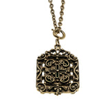 Victorian Revival - Vintage Gold Plated Simulated Mottled Malachite Ornate Pendant & Chain (VP279)